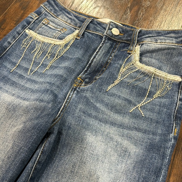 Risen Shimmer Straight Leg Ankle Cropped Jeans - Picture 4 of 6